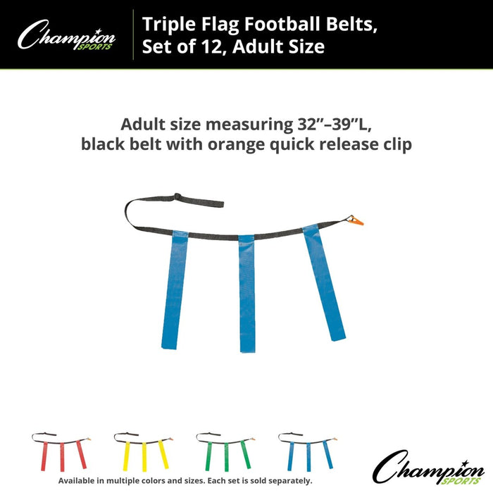 Triple Flag Football Set, Adult Size, Blue, 32" - 39", 12 per pack - Kidsplace.store