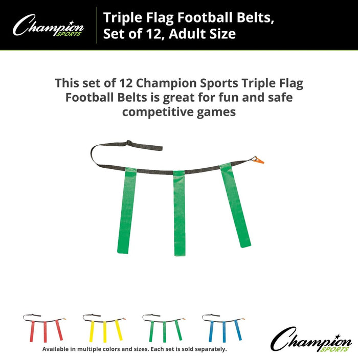 Triple Flag Football Set, Adult Size, Green, 32" - 39", 12 per pack - Kidsplace.store