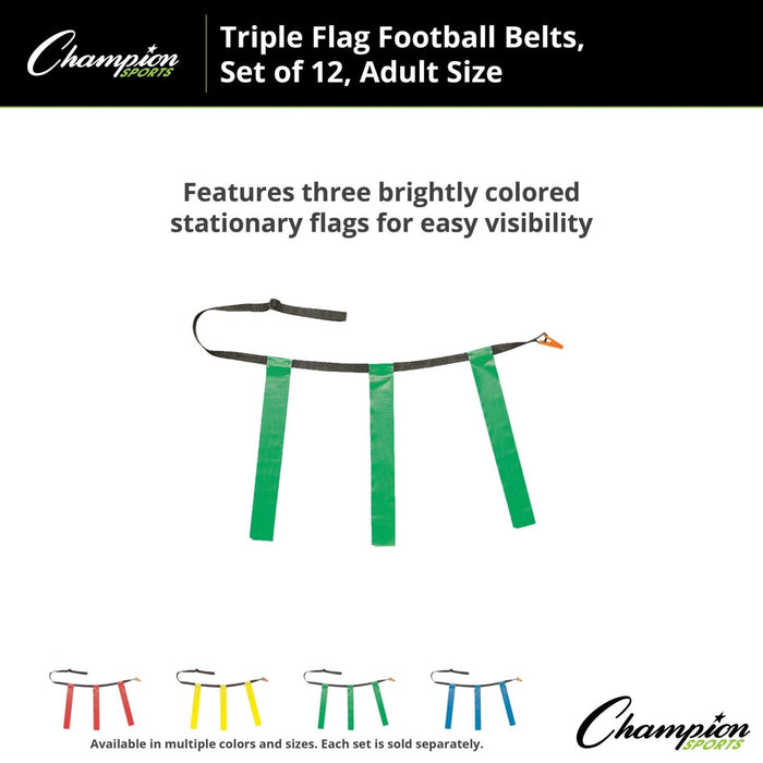 Triple Flag Football Set, Adult Size, Green, 32" - 39", 12 per pack - Kidsplace.store