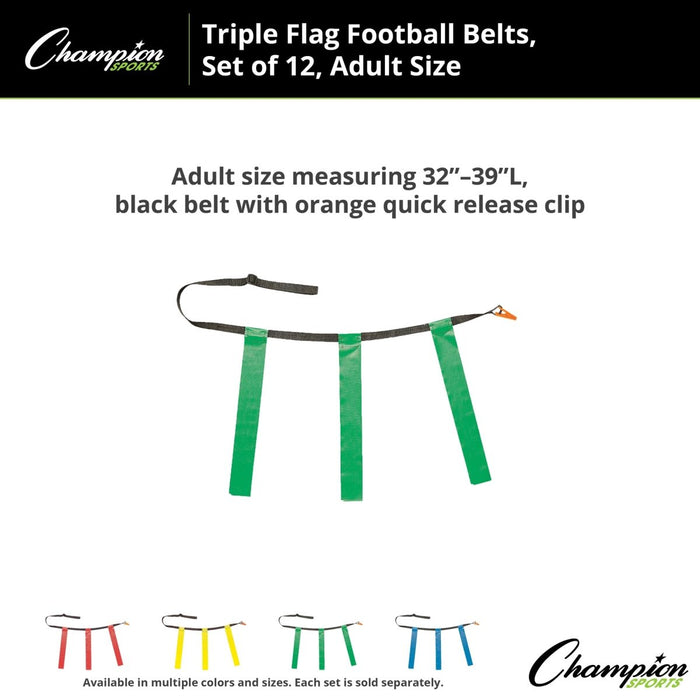 Triple Flag Football Set, Adult Size, Green, 32" - 39", 12 per pack - Kidsplace.store