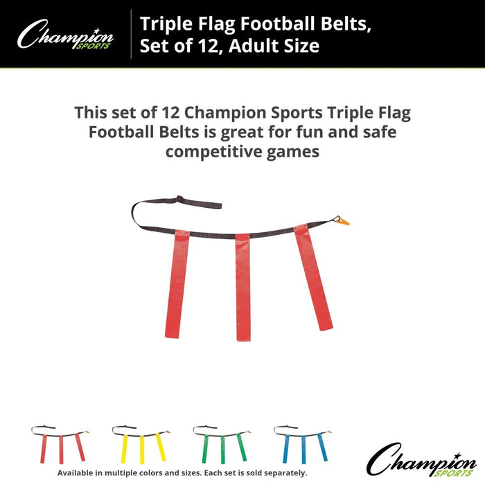 Triple Flag Football Set, Adult Size, Red, 32" - 39", 12 per pack - Kidsplace.store