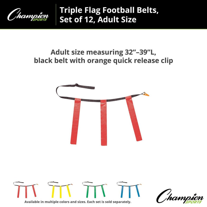 Triple Flag Football Set, Adult Size, Red, 32" - 39", 12 per pack - Kidsplace.store