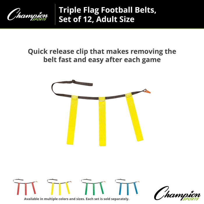 Triple Flag Football Set, Adult Size, Yellow, 32" - 39", 12 per pack - Kidsplace.store