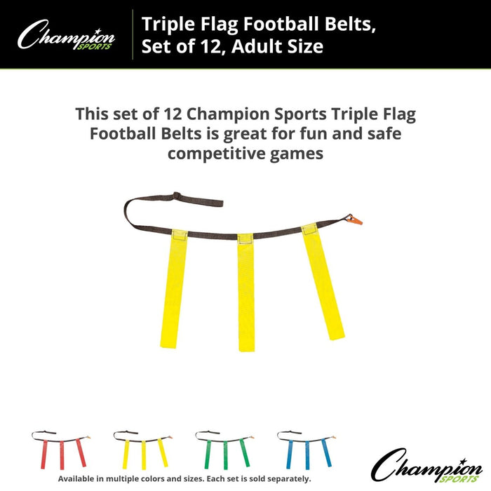 Triple Flag Football Set, Adult Size, Yellow, 32" - 39", 12 per pack - Kidsplace.store