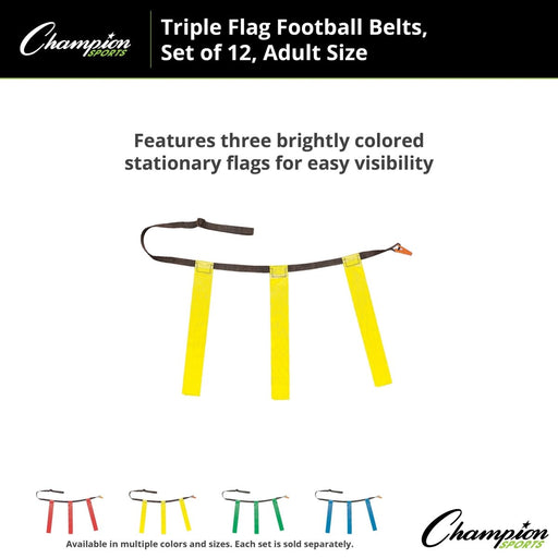 Triple Flag Football Set, Adult Size, Yellow, 32" - 39", 12 per pack - Kidsplace.store