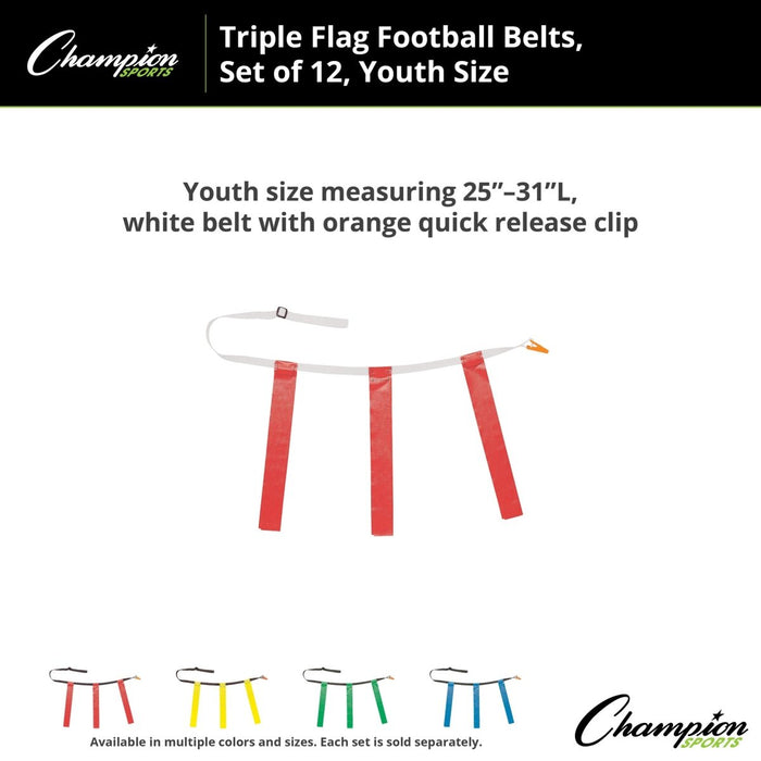 Triple Flag Football Set, Youth Size, Red, 25" - 31", 12 per pack - Kidsplace.store