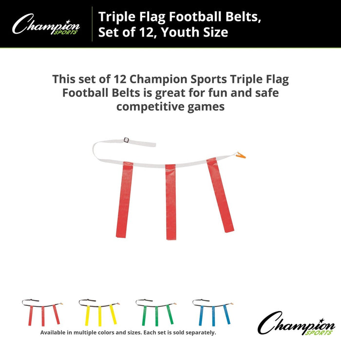 Triple Flag Football Set, Youth Size, Red, 25" - 31", 12 per pack - Kidsplace.store