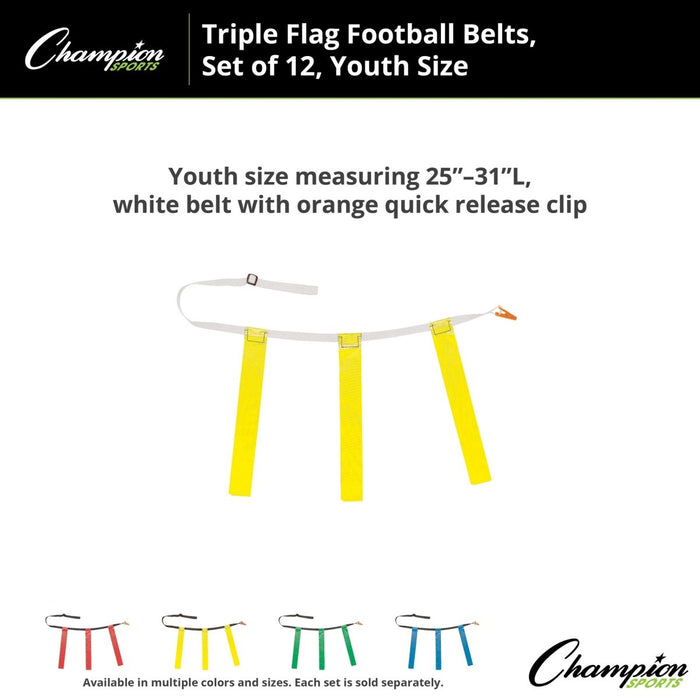 Triple Flag Football Set, Youth, Yellow, 25" - 31", 12 per pack - Kidsplace.store