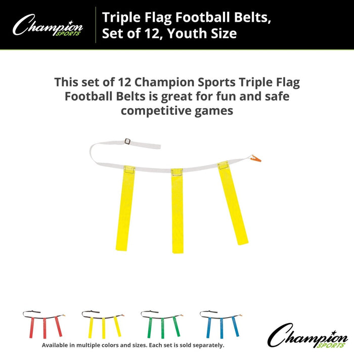 Triple Flag Football Set, Youth, Yellow, 25" - 31", 12 per pack - Kidsplace.store