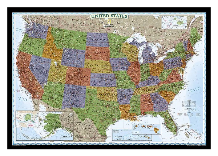 United States Decorator Map, Laminated, 43.5" x 30.5" - Kidsplace.store