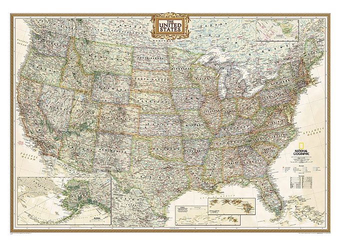 United States Executive Map, Enlarged and Laminated, 69.25" x 48" - Kidsplace.store