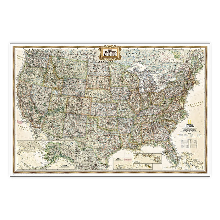 United States Executive Map, Poster Size and Laminated, 36" x 24" - Kidsplace.store