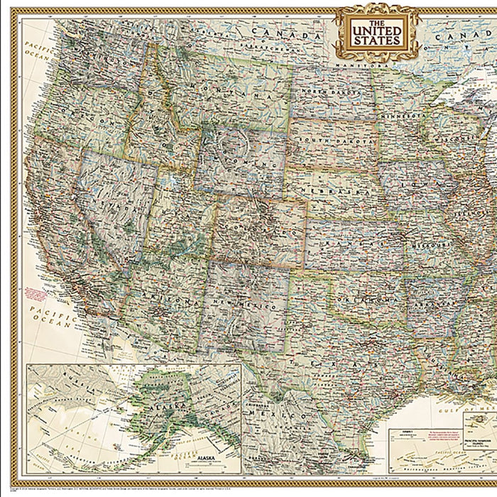 United States Executive Map, Poster Size and Laminated, 36" x 24" - Kidsplace.store