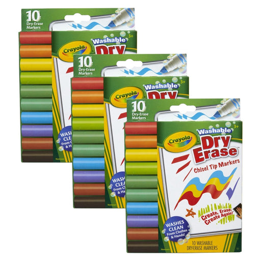 Washable Dura-Wedge Tip Dry Erase Markers, 10 Per Pack, 3 Packs - Kidsplace.store