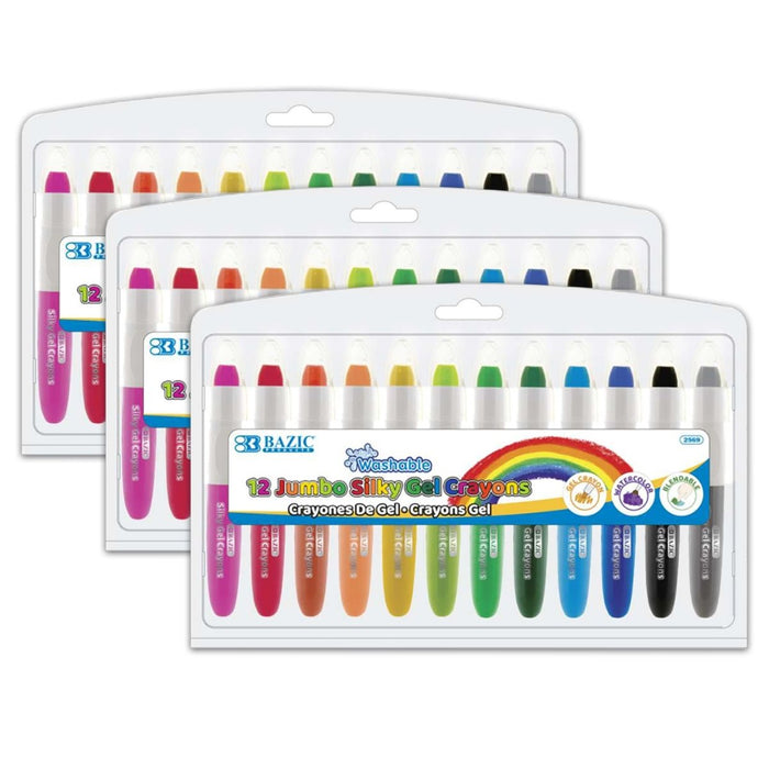 Washable Jumbo Silky Gel Crayons, 12 Per Pack, 3 Packs - Kidsplace.store