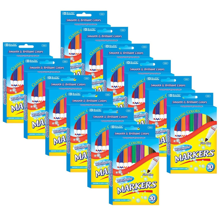 Washable Markers, Super Tip, 10 Per Pack, 12 Packs - Kidsplace.store