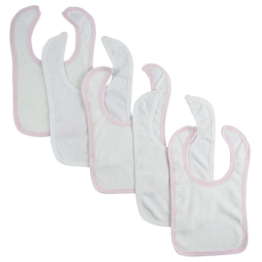 White Bib With Pink Trim And White Trim (pack Of 5) 1024-w-p3-w2 - Kidsplace.store