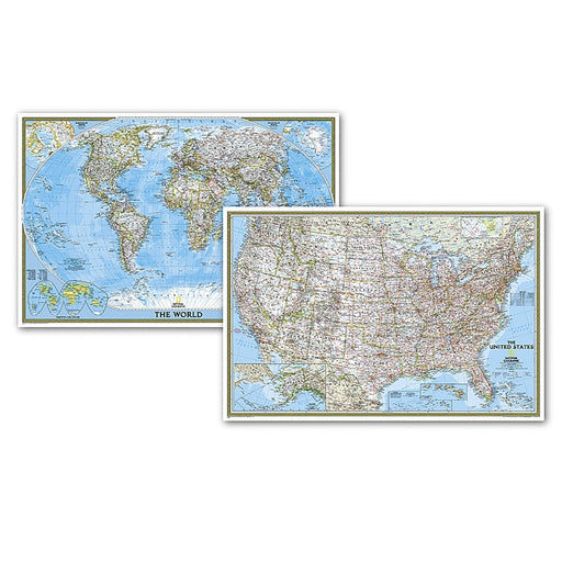 World and United States Classic, Poster Size, Map Pack Bundle, 36" x 24" - Kidsplace.store