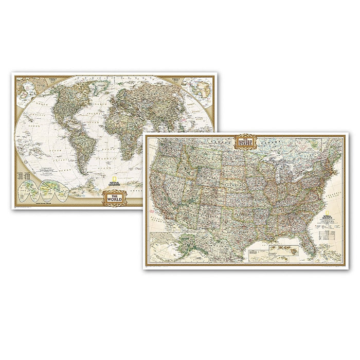 World and United States Executive, Poster Size, Map Pack Bundle, 36" x 24" - Kidsplace.store