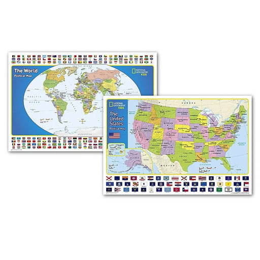 World and United States for Kids, Poster Size, Map Pack Bundle, 36" x 24" - Kidsplace.store