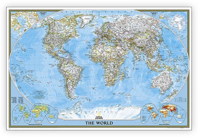 World Classic Map, Poster Size and Laminated, 36" x 24" - Kidsplace.store