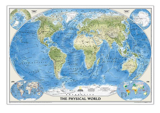 World Physical Map, Enlarged and Laminated, 69.25" x 46.25" - Kidsplace.store