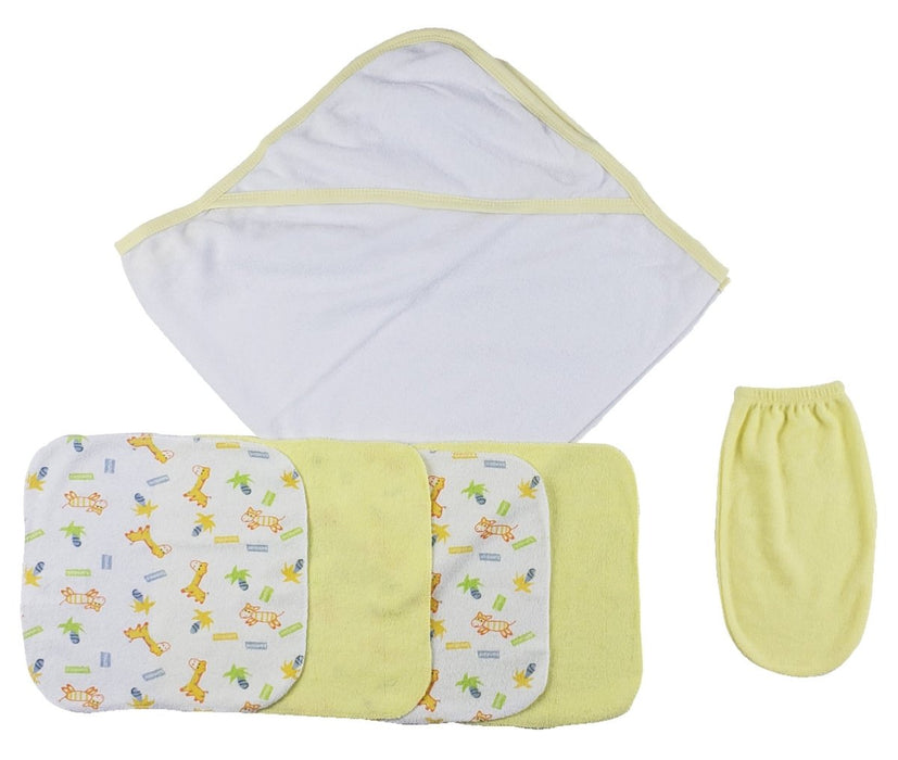 Yellow Hooded Towel, Washcloths And Hand Washcloth Mitt - 6 Pc Set Cs_0008 - Kidsplace.store