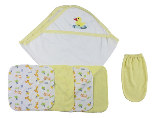 Yellow Hooded Towel, Washcloths And Hand Washcloth Mitt - 6 Pc Set Cs_0012 - Kidsplace.store