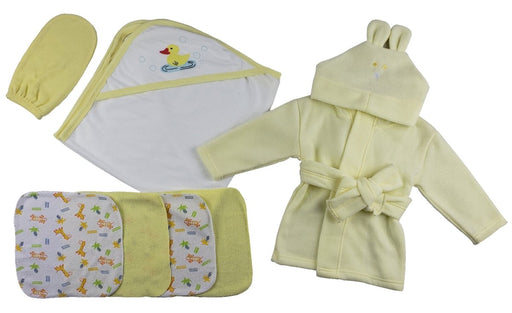 Yellow Infant Robe, Yellow Hooded Towel, Washcloths And Hand Washcloth Mitt - 7 Pc Set Cs_0014 - Kidsplace.store